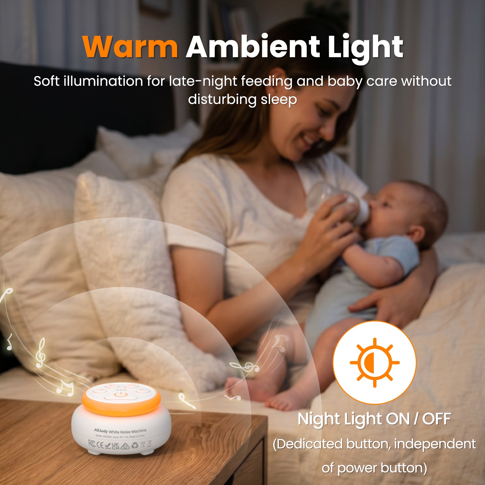 ARJudy Mini White Noise Machine, 22 Built-in Sounds, LED Night Light, 600mAh Rechargeable Battery, Portable and Easy to Use