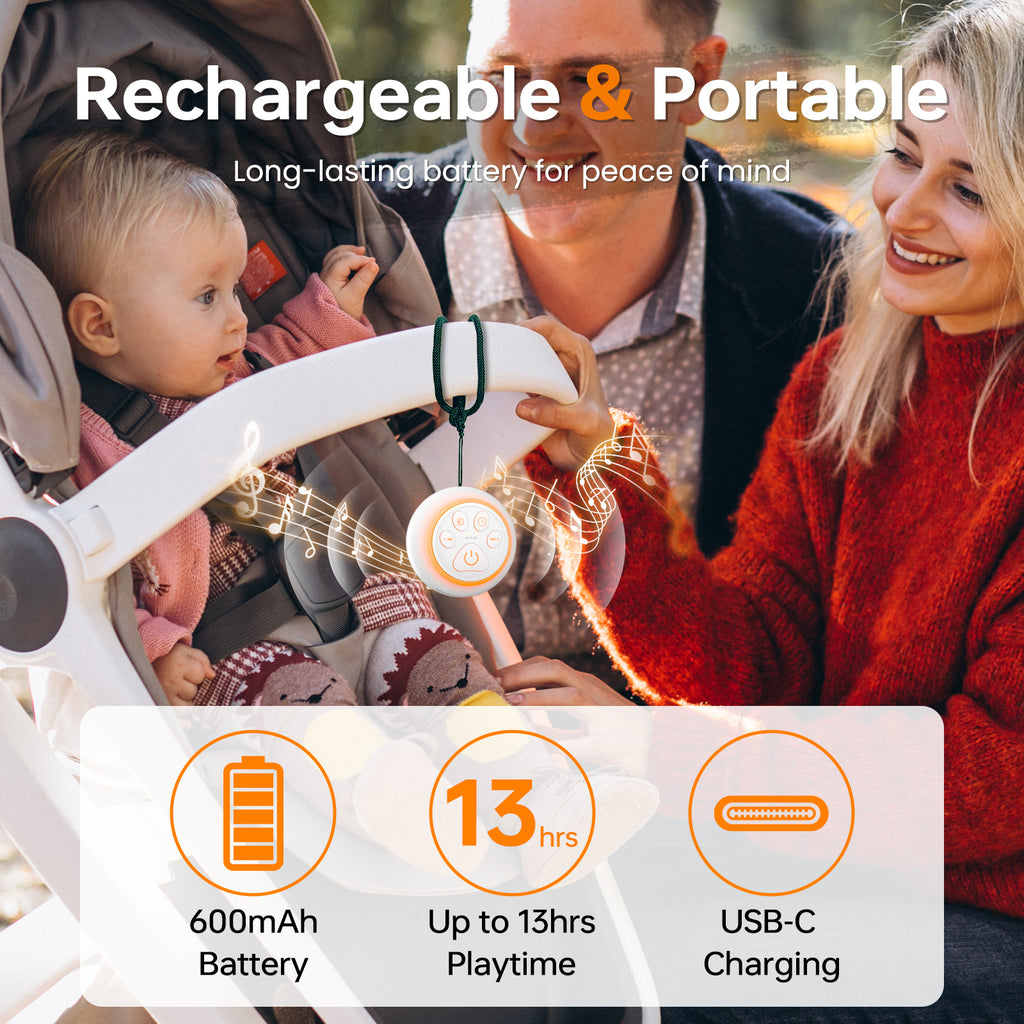ARJudy Mini White Noise Machine, 22 Built-in Sounds, LED Night Light, 600mAh Rechargeable Battery, Portable and Easy to Use