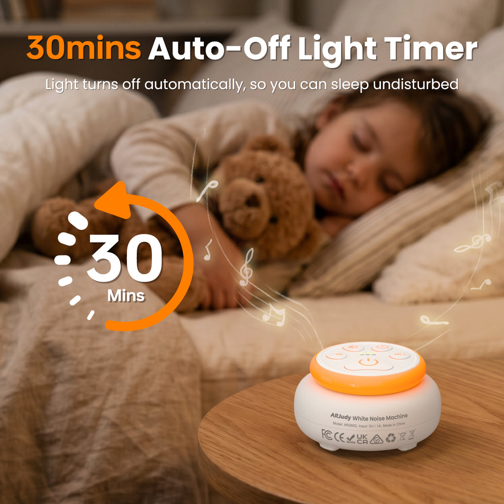 ARJudy Mini White Noise Machine, 22 Built-in Sounds, LED Night Light, 600mAh Rechargeable Battery, Portable and Easy to Use