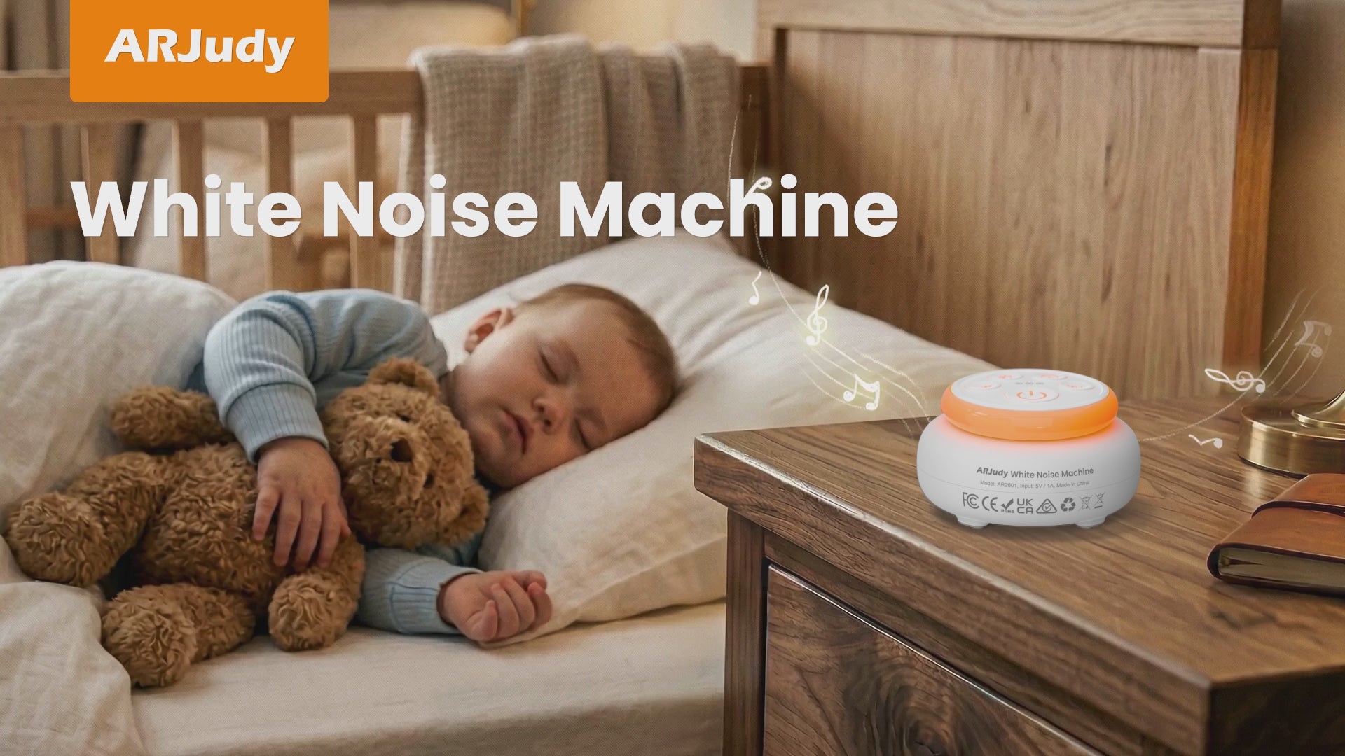 ARJudy Mini White Noise Machine, 22 Built-in Sounds, LED Night Light, 600mAh Rechargeable Battery, Portable and Easy to Use